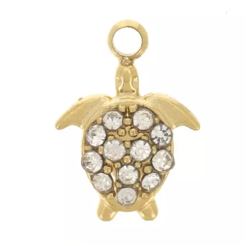 Mini ciondolo tartaruga 9x7 mm con strass - Acciaio inossidabile 304L Dorato x1