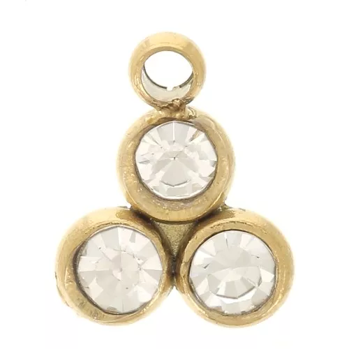 Mini ciondolo 7,5x6 mm con 3 strass - Acciaio inossidabile 304L Dorato