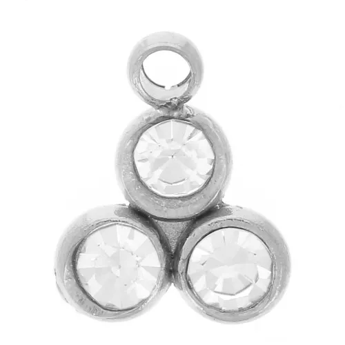 Mini ciondolo 7,5x6 mm con 3 strass - Acciaio inossidabile 304L x1