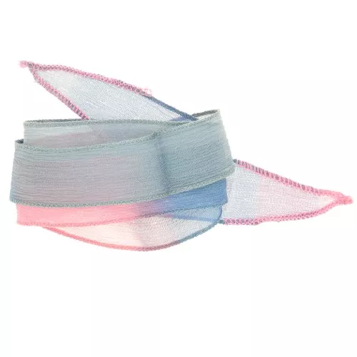 Nastro di seta da 25 mm - Tie and dye - Blu - Azzurro - Rosa x85cm