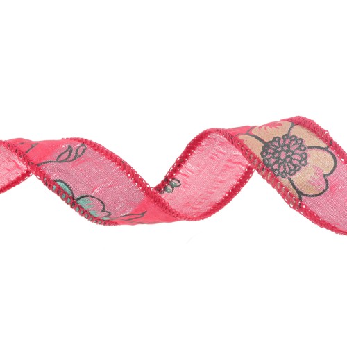 Nastri di seta da 18 mm - Fiori giapponesi - Rosso x1m