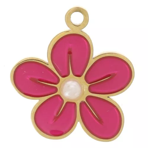 Ciondolo a fiore da 11 mm con resina epossidica - Acciaio inossidabile 316L Dorato - Rosa x1