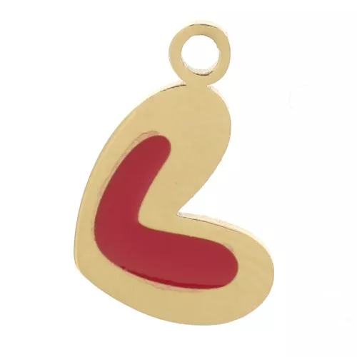Ciondolo a cuore 10x6,5 mm con resina epossidica - Acciaio inossidabile 316L Dorato - Rosso