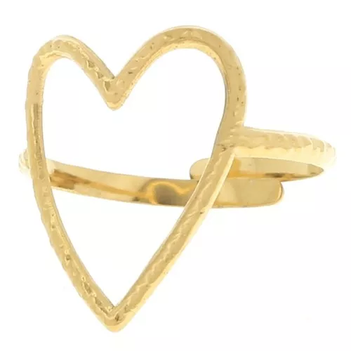Anello regolabile a cuore martellato traforato 19x15 mm - da S. 52 a 58 - acciaio inossidabile 304L Dorato