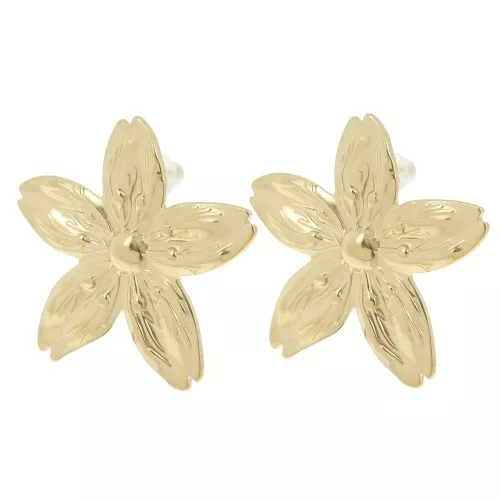 Orecchini con fiori di ciliegio 31x33 mm - Acciaio inossidabile 304L Dorato x2