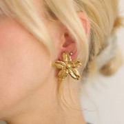 Orecchini con fiori di ciliegio 31x33 mm - Acciaio inossidabile 304L Dorato x2