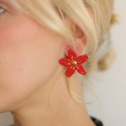 Orecchini con fiori di ciliegio 31x33 mm - Acciaio inossidabile 304L Dorato - Rosso x2