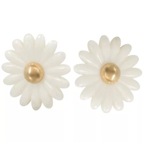 Orecchini con fiore a margherita 43 mm in resina - Acciaio inox 304L Dorato - Bianco x2