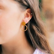 Orecchini tondi con cerchio scavato 27x20 mm - Acciaio inossidabile 304L Dorato x2