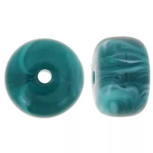 Perline acriliche a foro largo 14,5x9 mm - Verde anatra marmorizzato x20