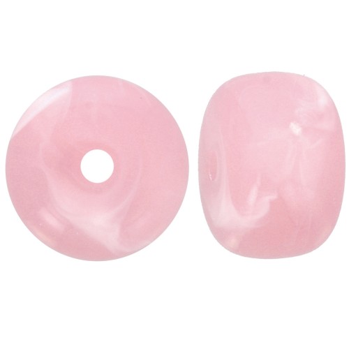 Perline rotonde a fori grandi 14,5x9 mm in acrilico - Rosa antico marmorizzato x20