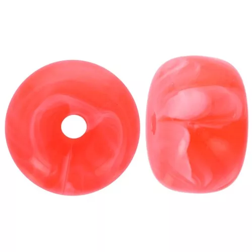 Perline rondelle acriliche a foro grande 14,5x9 mm - Corallo fluorescente marmorizzato x20