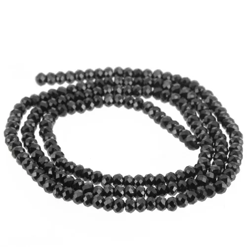 Perle di pietra semipreziosa tonda appiattita sfaccettata 3x2 mm - Spinello nero x38cm