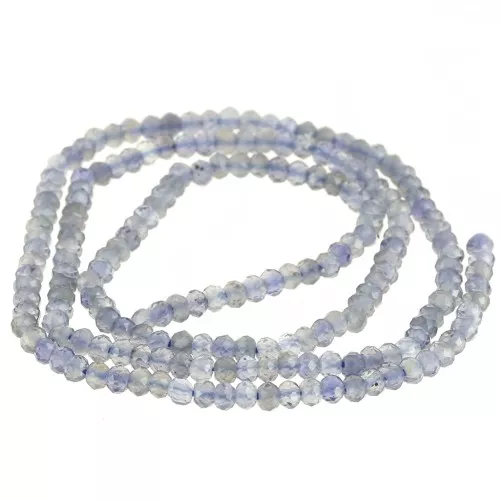 Perle di pietra semipreziosa tonda appiattita sfaccettata 3x2 mm - Iolite x39cm