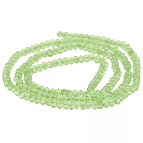 Perle di pietra semipreziosa tonda appiattita sfaccettata 3x2 mm - Peridot x39cm