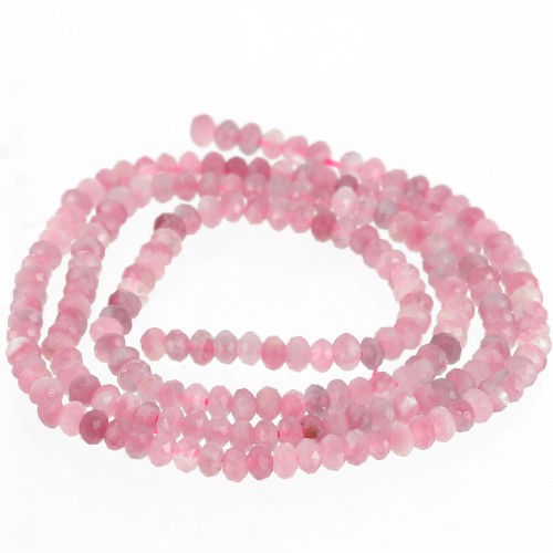 Perla rotonda appiattita sfaccettata 3x2 mm pietra semipreziosa Tormalina Rosa x39cm
