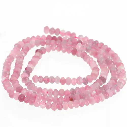 Perla rotonda appiattita sfaccettata 3x2 mm pietra semipreziosa Tormalina Rosa x39cm