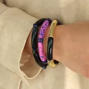 Perline separatrici a tubo curvo - 8x6 mm in acrilico - Verde glitter x6