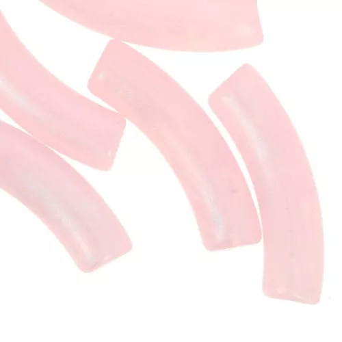 Perline tubolari curve in acrilico traslucido 33x8 mm - Perla rosa chiaro marmorizzata x6