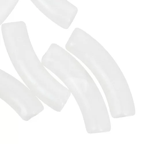 Perline tubolari curve in acrilico traslucido 33x8 mm - Perla bianca marmorizzata x6