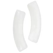 Perline tubolari curve in acrilico traslucido 33x8 mm - Perla bianca marmorizzata x6