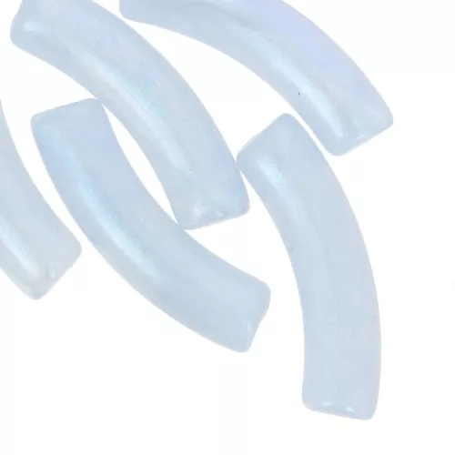 Perline tubolari curve in acrilico traslucido 33x8 mm - Perla marmorizzata blu cielo x6