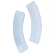 Perline tubolari curve in acrilico traslucido 33x8 mm - Perla marmorizzata blu cielo x6