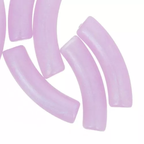 Perline tubolari curve in acrilico traslucido 33x8 mm - Perla lilla marmorizzata x6