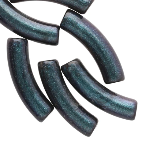 Perla a tubo ricurvo in acrilico opaco 33x8 mm - Blu notte marmorizzato perlato x6
