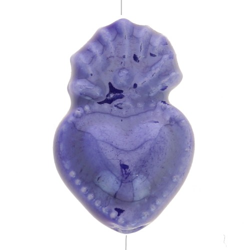 Perlina cuore messicana Ex-voto in ceramica 15x10 mm - Blu notte iridescente x1