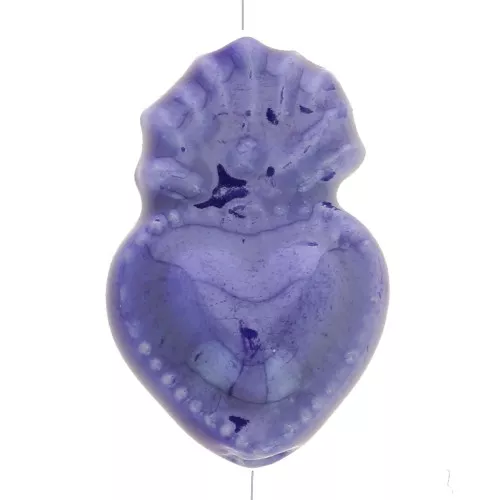 Perlina cuore messicana Ex-voto in ceramica 15x10 mm - Blu notte iridescente x1
