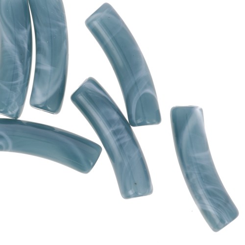 Perline tubolari curve 19x5 mm in acrilico opaco - Blu grigio marmorizzato x10