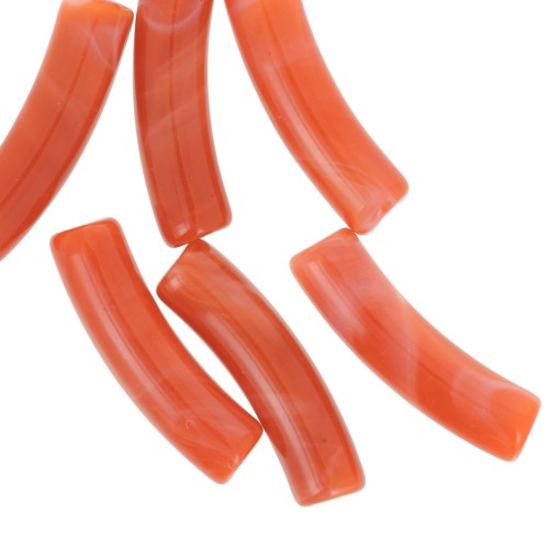 Perline tubolari curve 19x5 mm in acrilico opaco - Terracotta marmorizzata x10