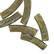 Perline tubolari curve 19x5 mm in acrilico opaco - Olive marbled x10