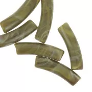 Perline tubolari curve 19x5 mm in acrilico opaco - Olive marbled x10