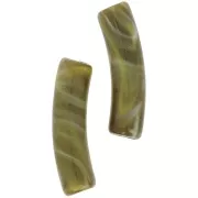 Perline tubolari curve 19x5 mm in acrilico opaco - Olive marbled x10