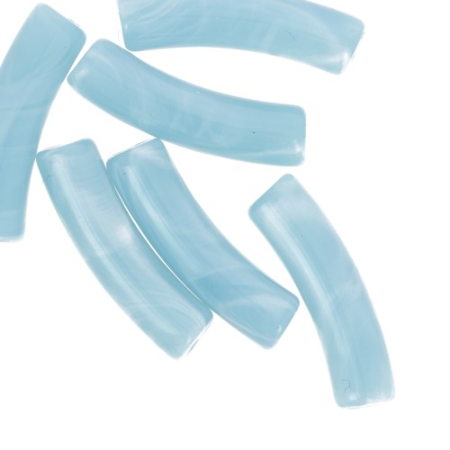 Perline tubolari curve in acrilico opaco 19x5 mm - Azzurro marmorizzato x10