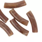 Perline tubolari curve 19x5 mm in acrilico opaco - Marrone marmorizzato x10