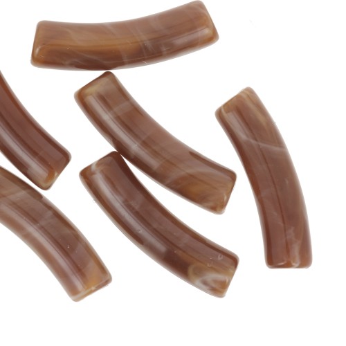 Perline tubolari curve 19x5 mm in acrilico opaco - Marrone marmorizzato x10