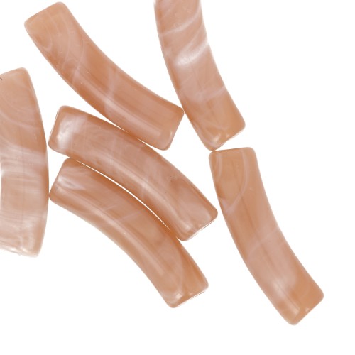Perline tubolari curve 19x5 mm in acrilico opaco - Marrone chiaro marmorizzato x10