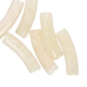 Perle tubolari curve in acrilico traslucido 19x5 mm - Ecrù marmorizzato x10|raw }}
