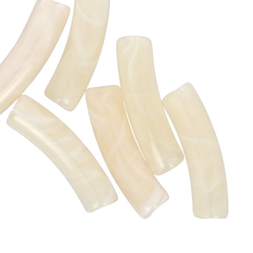 Perle tubolari curve in acrilico traslucido 19x5 mm - Ecrù marmorizzato x10