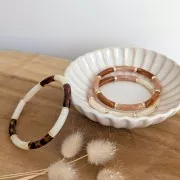 Perle tubolari curve in acrilico traslucido 19x5 mm - Ecrù marmorizzato x10