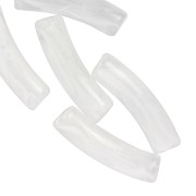 Perline tubolari curve 19x5 mm in acrilico trasparente - Bianco marmorizzato x10