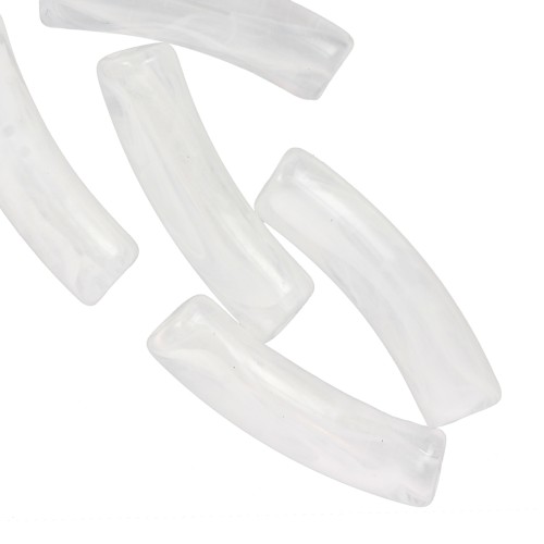 Perline tubolari curve 19x5 mm in acrilico trasparente - Bianco marmorizzato x10