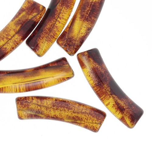 Perle a tubo curvo in acrilico trasparente 19x5 mm - Marrone maculato x10