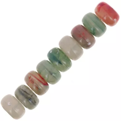 Perline rotonde 7x4 mm in acrilico trasparente - Mix Verde - Rosso marmorizzato x20
