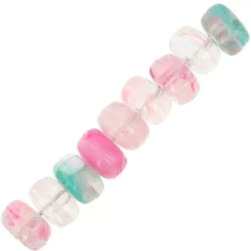 Perline rotonde 7x4 mm in acrilico trasparente - Mix Rose - Marbled Green x20