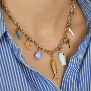 Perle conchiglia in ceramica 10x12 mm - Blu cielo iridescente x5