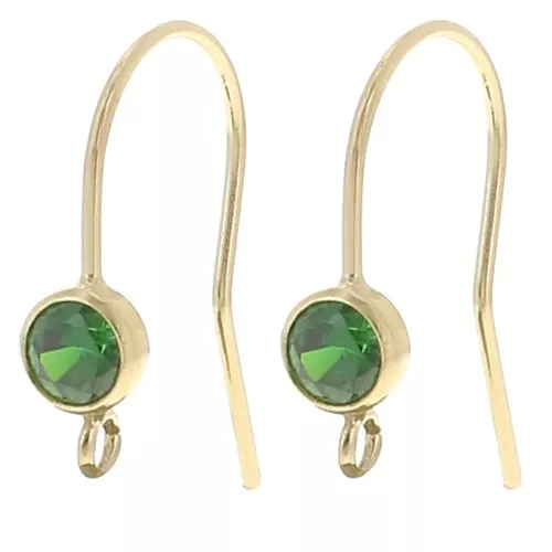 Orecchini con gancio e zirconi da 16 mm - Gold filled- Verde x2